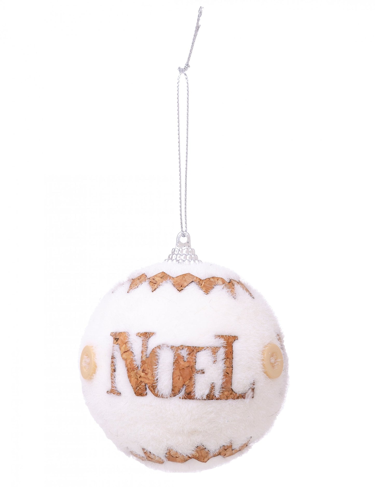 Boule de Noël style scandinave en fourrure blanche et bois