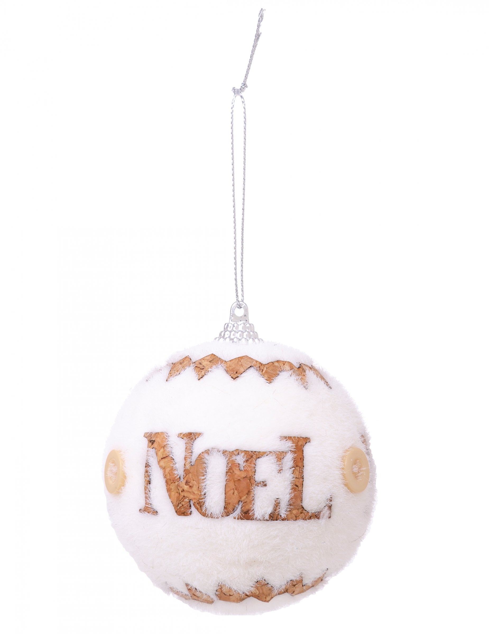 Boule de Noël style scandinave en fourrure blanche et bois