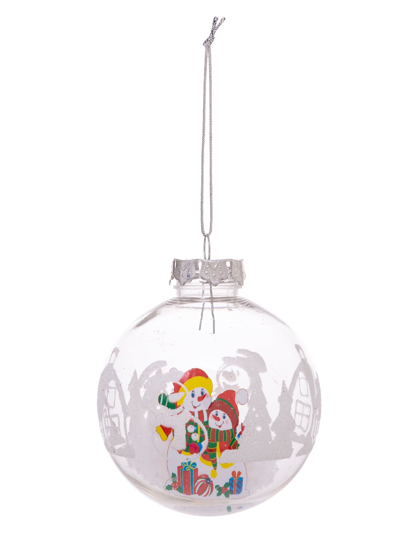 Boule de noël personnages pour sapin transparente avec bonshommes de neige