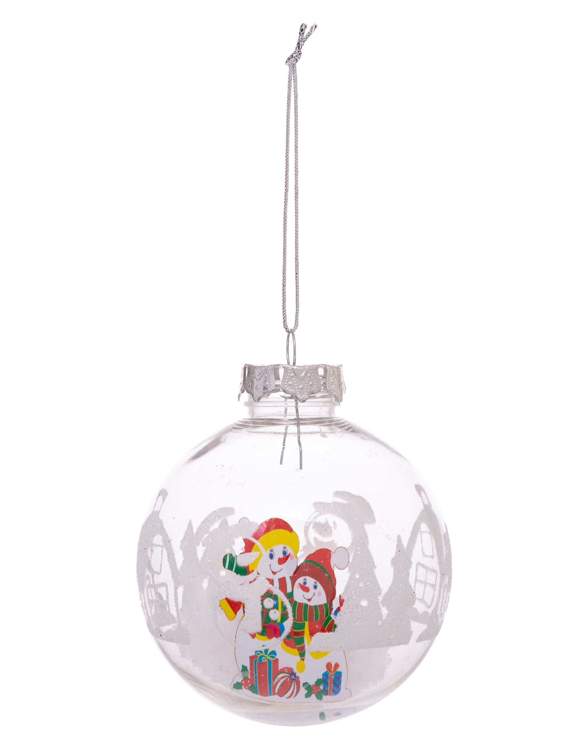 Boule de noël personnages pour sapin transparente avec bonshommes de neige