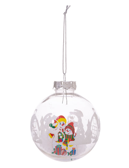Boule de noël personnages pour sapin transparente avec bonshommes de neige