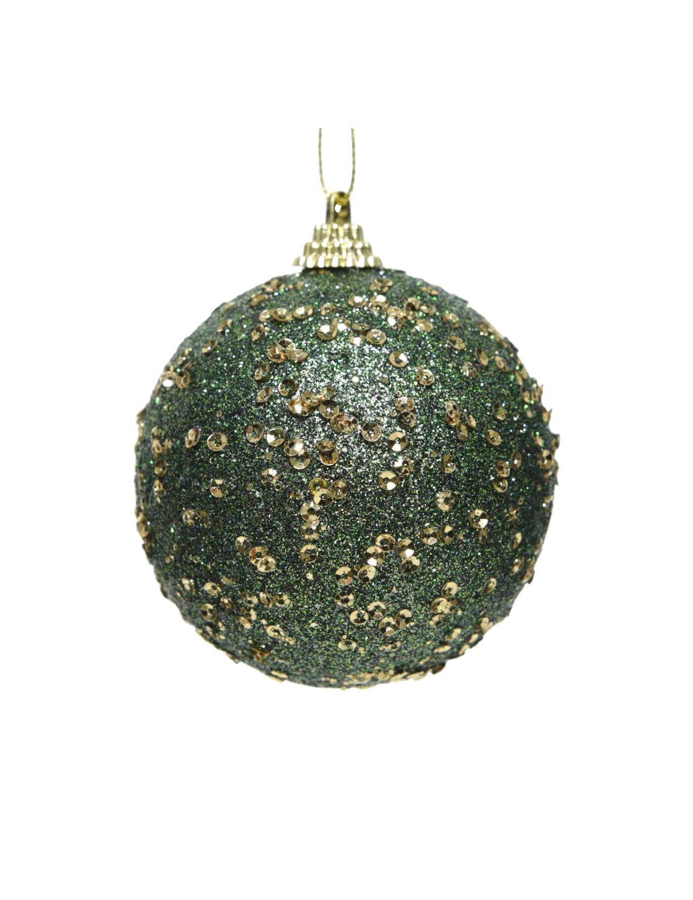 Glob de Crăciun verde cu sclipici auriu 8 cm pentru brad