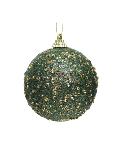 Glob de Crăciun verde cu sclipici auriu 8 cm pentru brad
