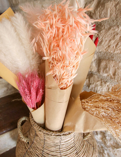 Buchet de ovăz roz uscat 100g 73 cm decor boem