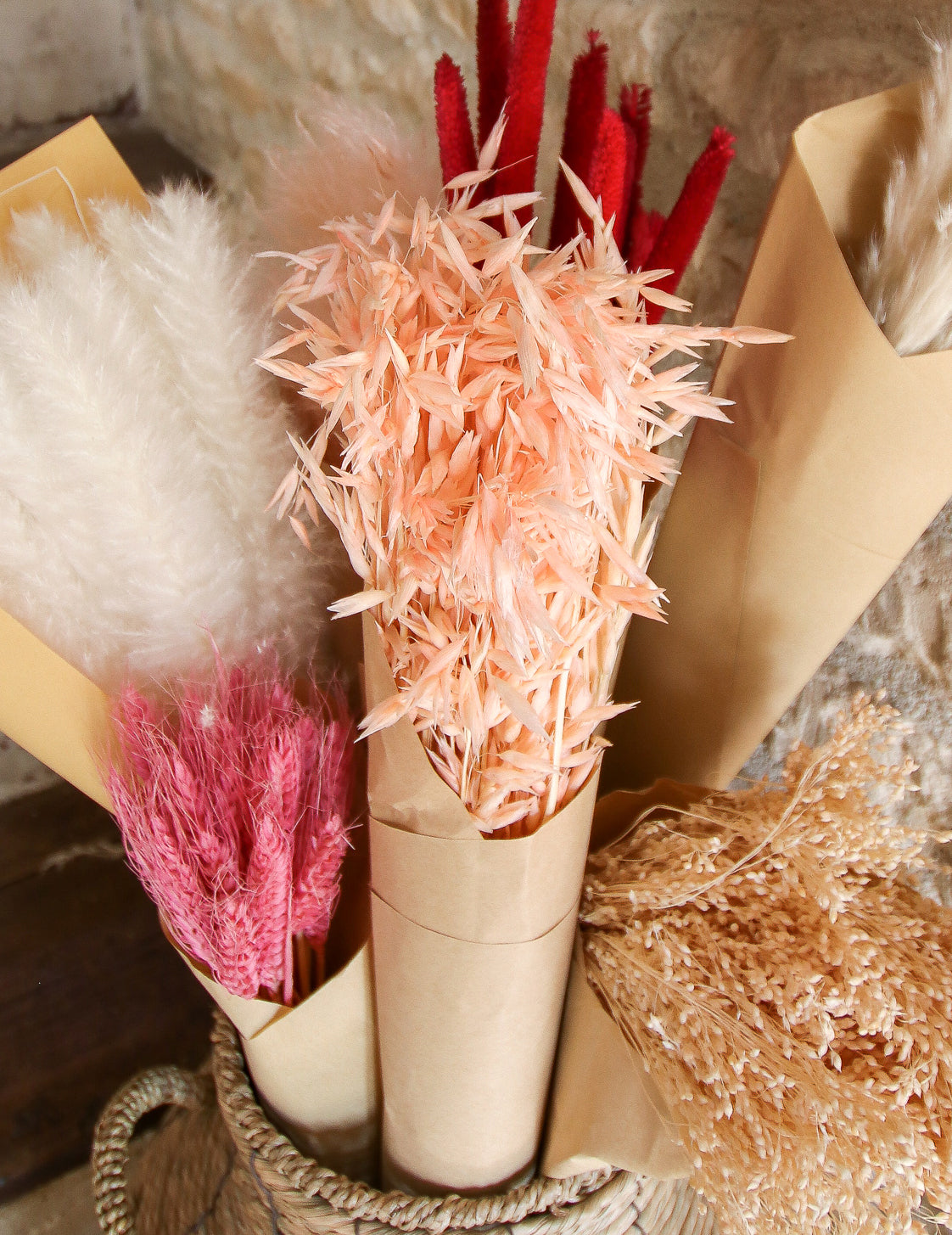 Buchet de ovăz roz uscat 100g 73 cm decor boem