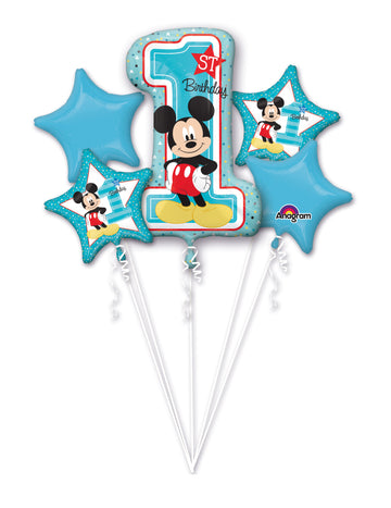 Buchet de 5 baloane folie Mickey™ pentru prima aniversare