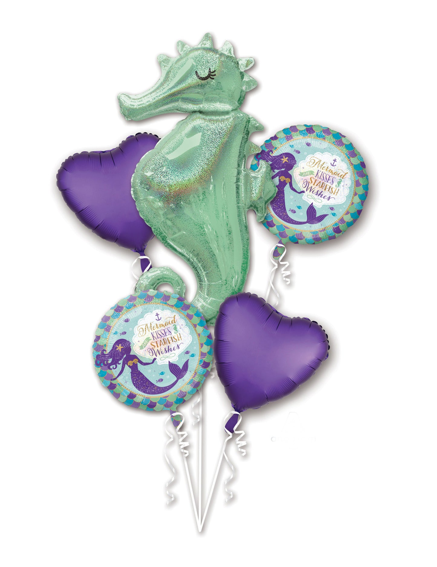 Buchet de 5 baloane folie cu vis de sirenă pentru o zi de naștere