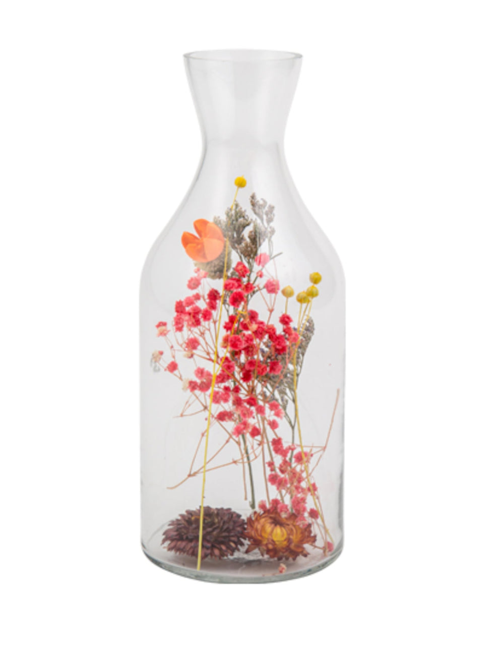 Détail du goulot de la bouteille fleurs séchées pour décoration