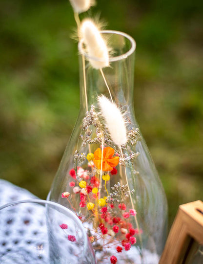 Sticlă cu flori uscate colorate 12 x 32 cm