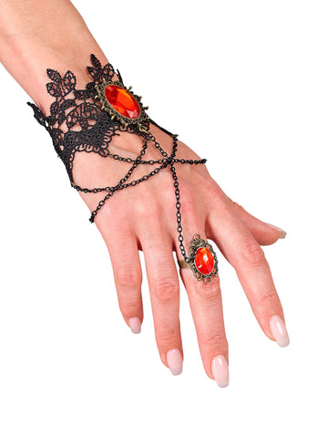 Brățară din dantelă cu pietre inele și roșii