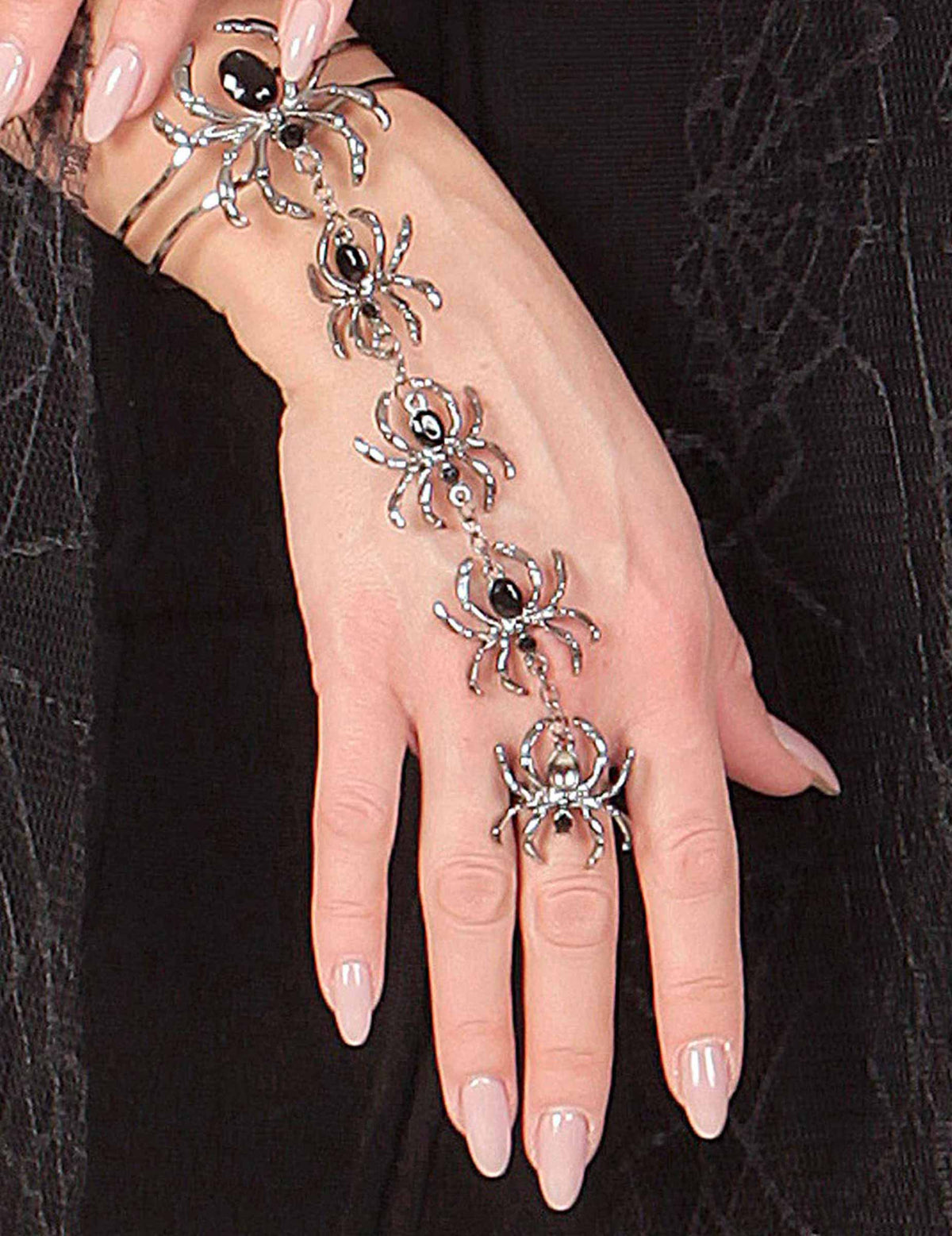Bracelet et bague araignées Halloween pour femme argenté et noir