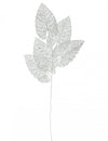 Branche décorative 5 feuilles pour fête blanche pailletée