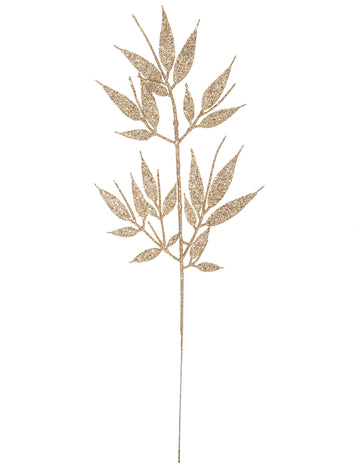 Ramură cu frunze subțiri cu sclipici cupru 40 cm 