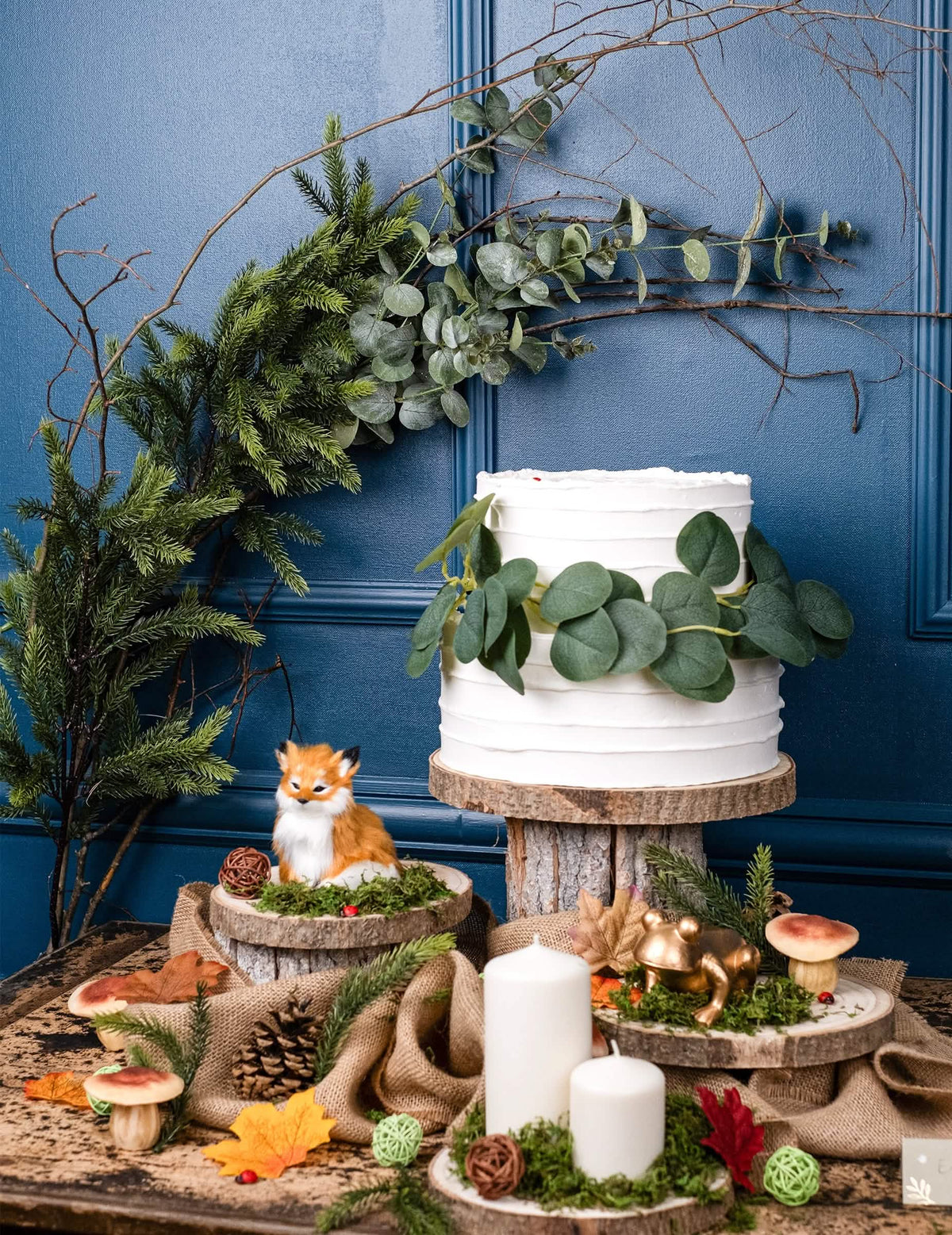 Decorațiune de bufet de petrecere din ramură de eucalipt, decorațiune naturală