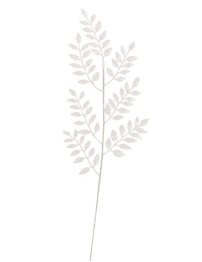 Ramură de frunziș cu sclipici alb 45 cm 