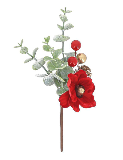 Ramură Eleganță din catifea roșu, verde și auriu 18,5 cm