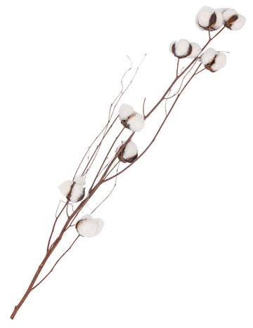 Ramură decorativă de flori de bumbac alb 80 cm