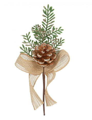 Creangă de con de pin și panglică de iută strălucitoare 23 cm Decorațiuni de Crăciun