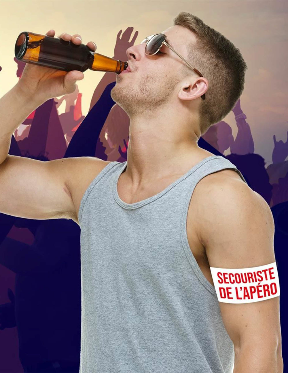 Brassard secouriste de l'apéro pour adulte blanc avec texte rouge