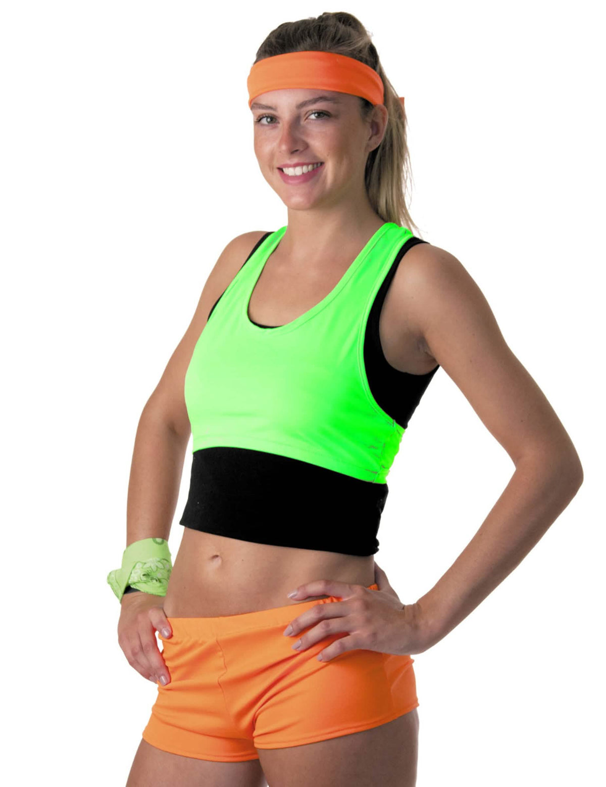 Sutien fluorescent verde pentru femeie cu bandă neagră lată