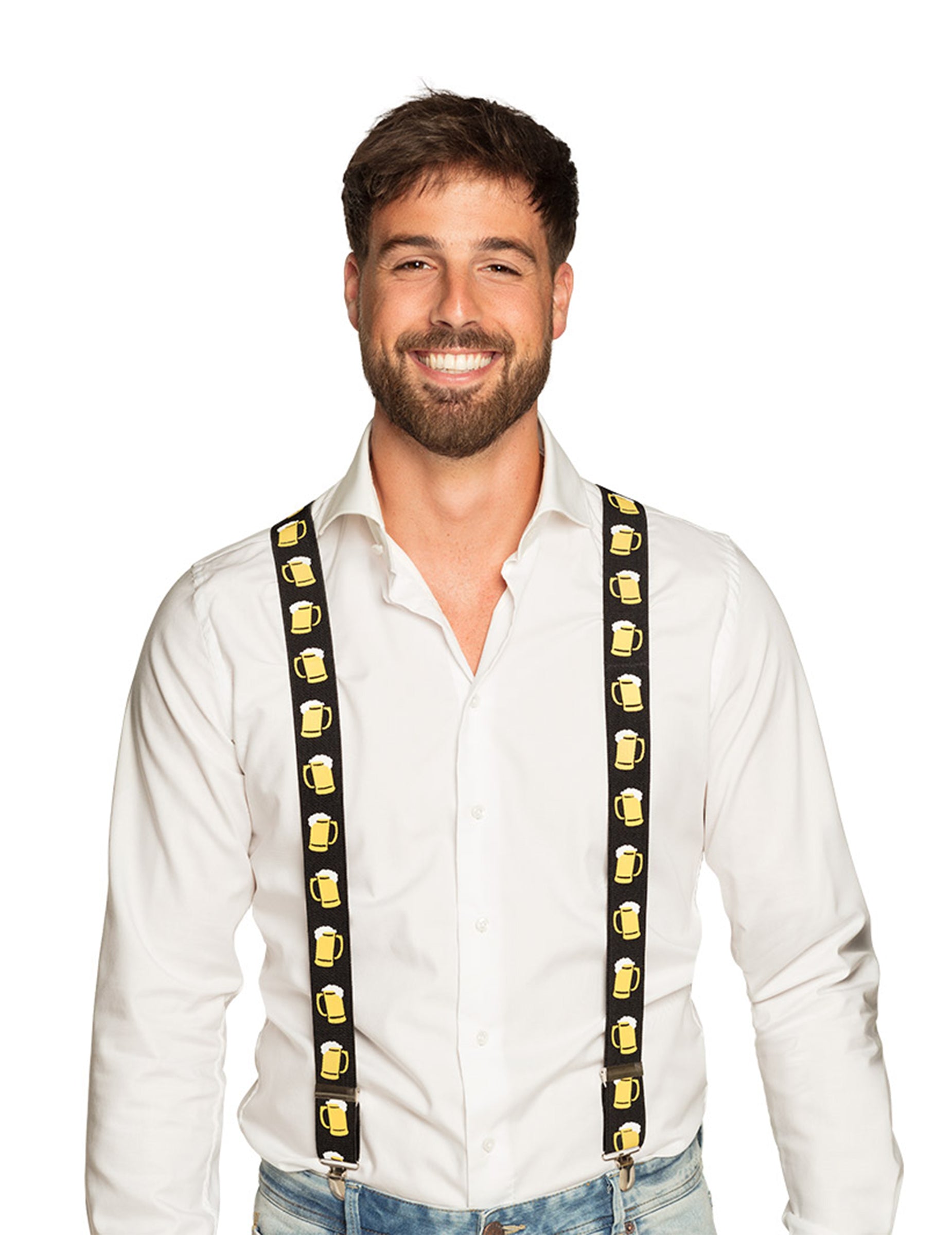 Bretele pentru bere pentru adulți negre cu modele galbene