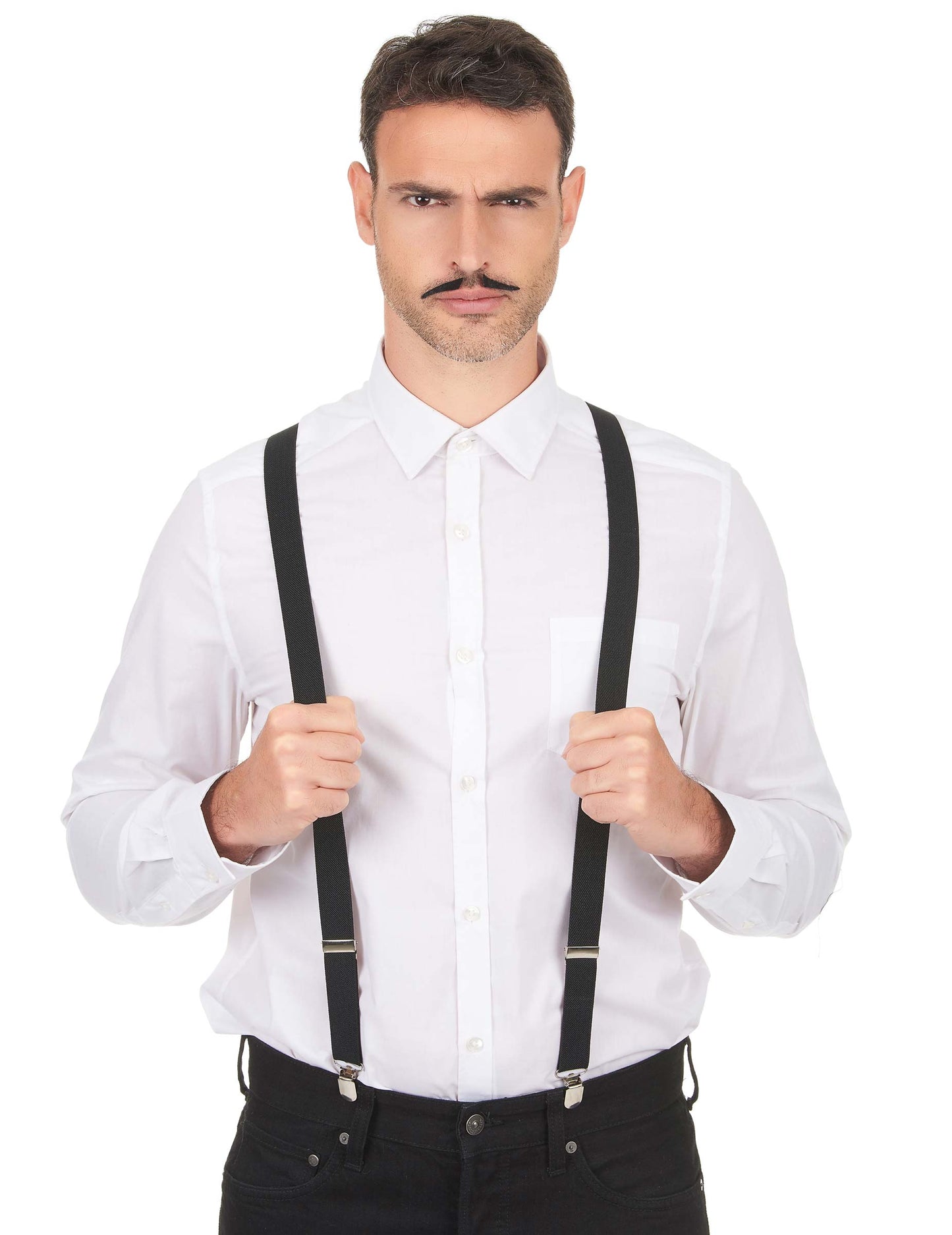 Suspenders pentru adulți negri cu clipsuri metalice