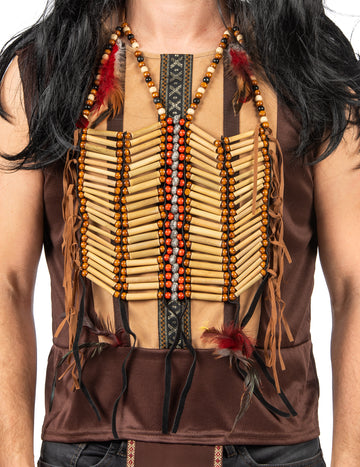 Bustier indien pour adulte marron avec perles et plumes