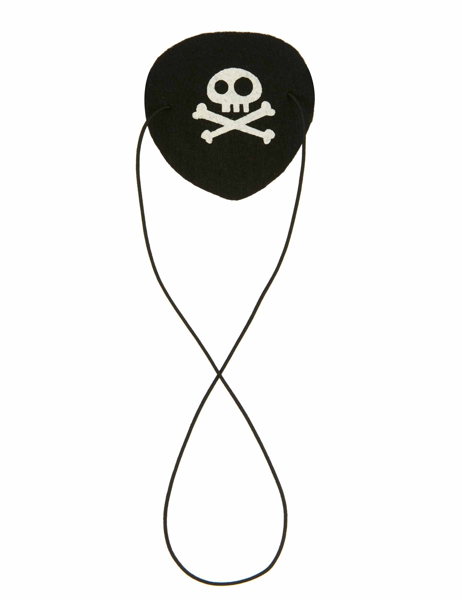 Cache oeil pirate pour adulte en feutrine noir avec tête de mort blanche