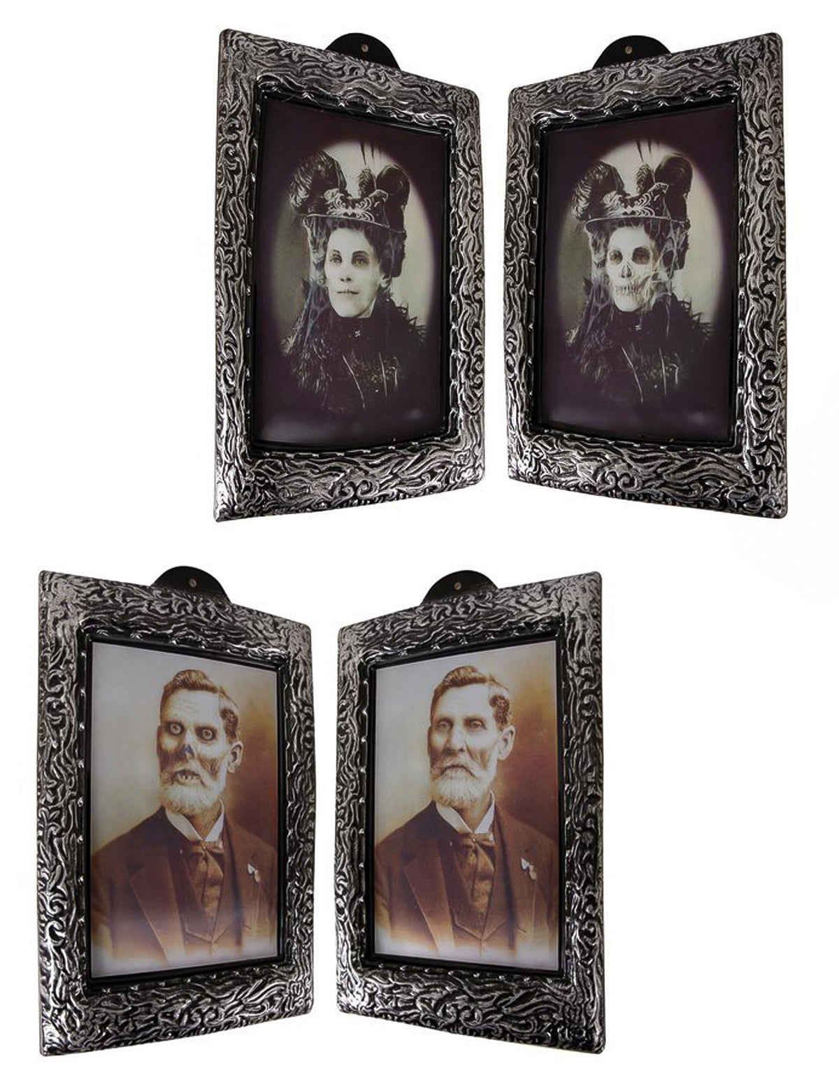 Cadre lenticulaire portrait vampire Halloween pour décoration argenté à effet de transformation