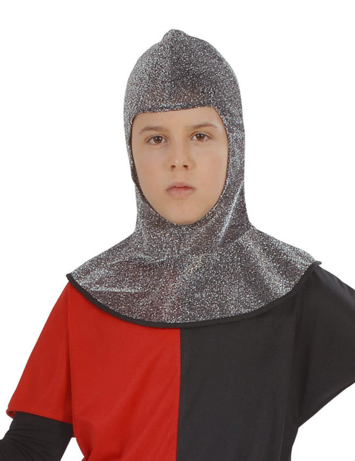 Cagulă medievală pentru copil argintie cu efect de zale