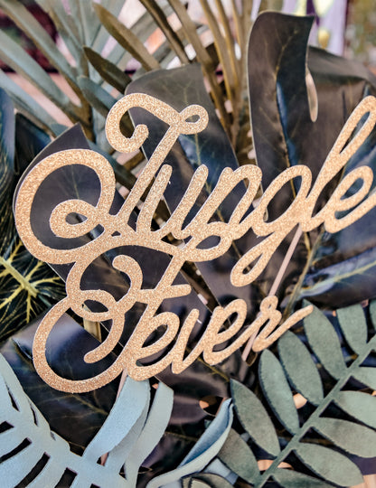 Cake topper en bois jungle fever doré pailleté