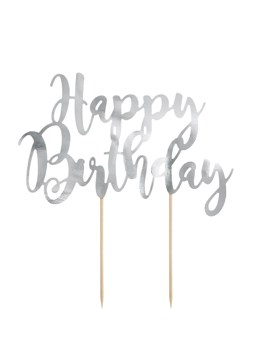 Topper pentru tort Happy Birthday argintiu metalizat