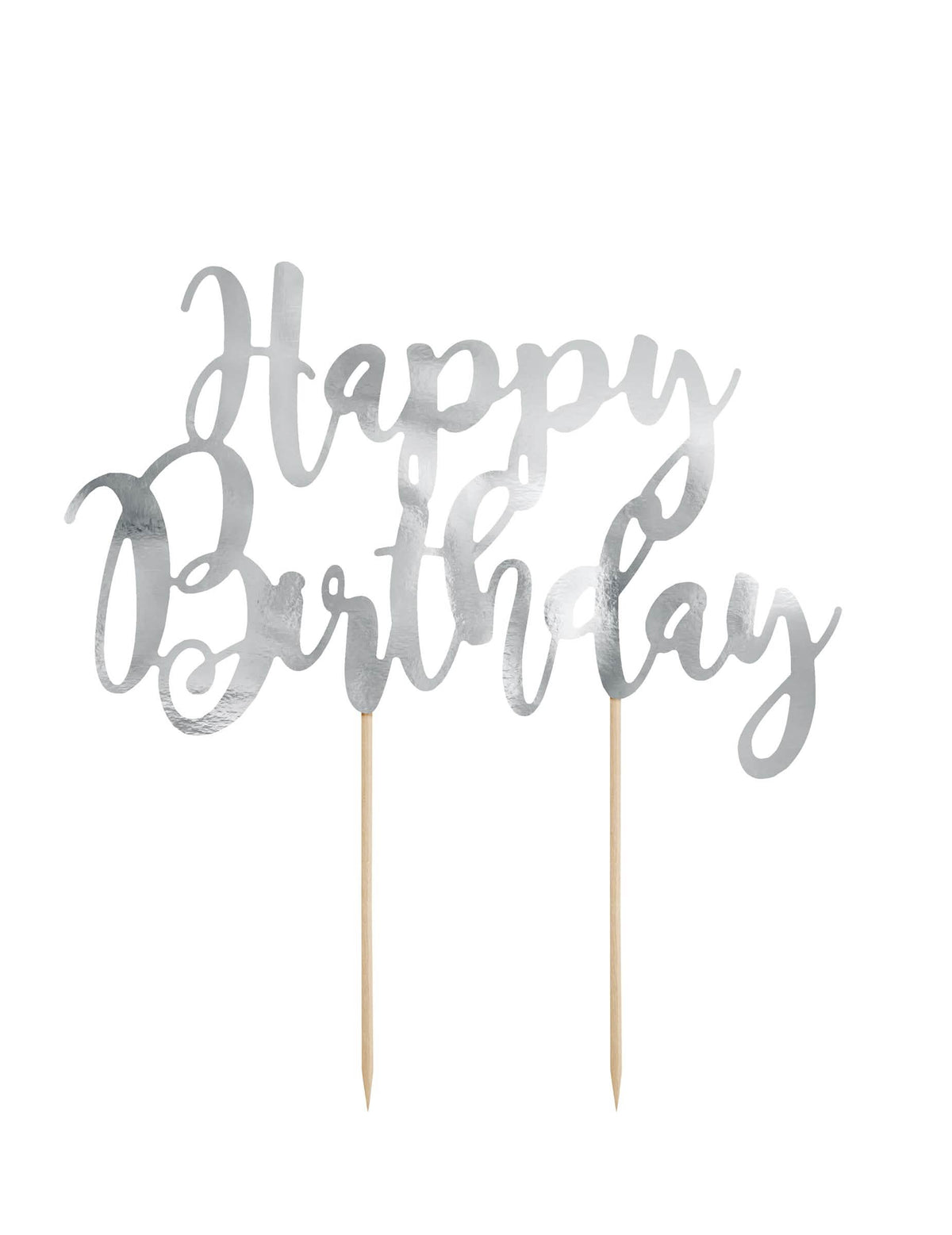 Topper pentru tort Happy Birthday argintiu metalizat