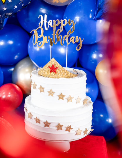 Topper tort în Happy Birthday Gold Metallic 22,5 cm