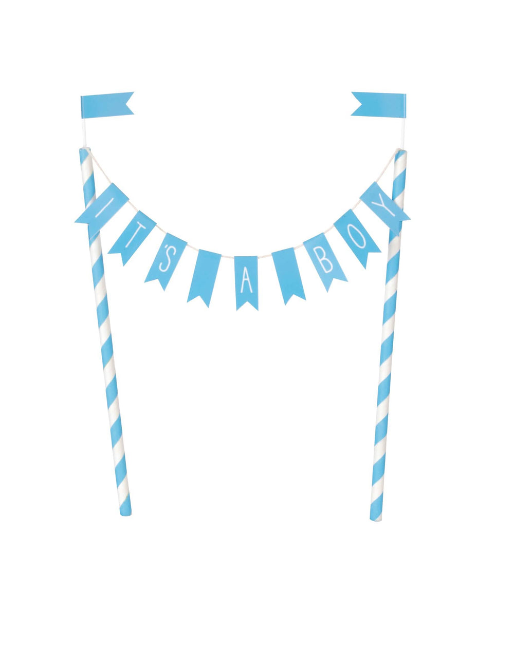 Cake topper Este un băiat pour baby shower albastru cu fanioane și paie dungate