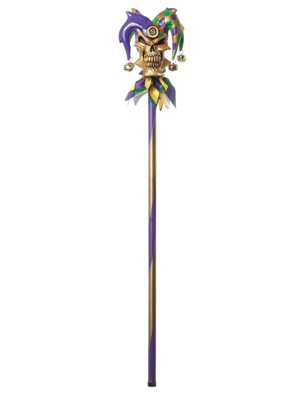 Canne de fou du roi luxe pour adulte violette verte et dorée avec crâne