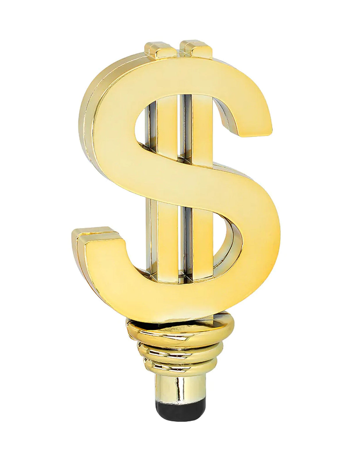 Détail du pommeau en forme de signe dollar doré de la canne dollar