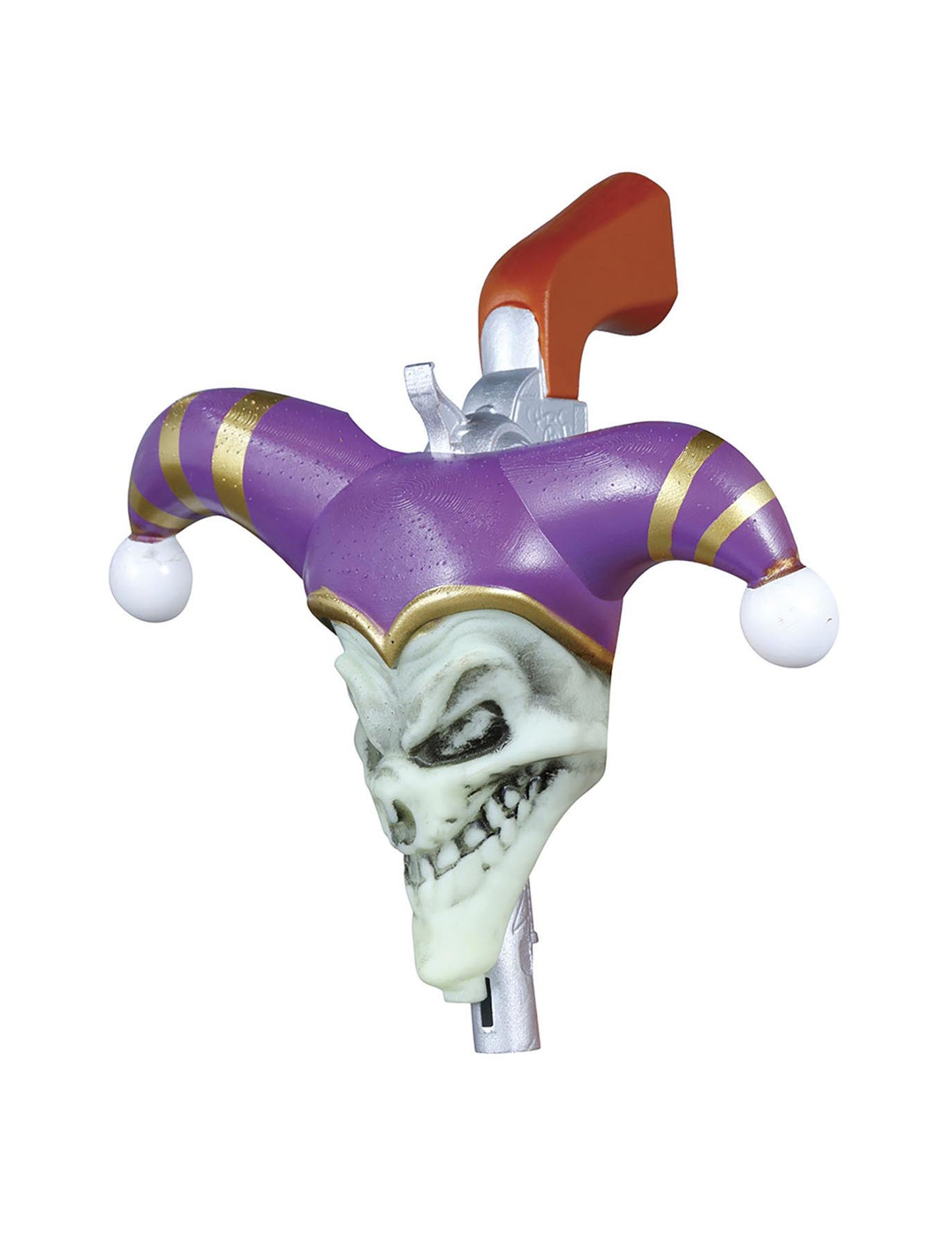 Gros plan sur le pommeau de la canne pistolet joker fou