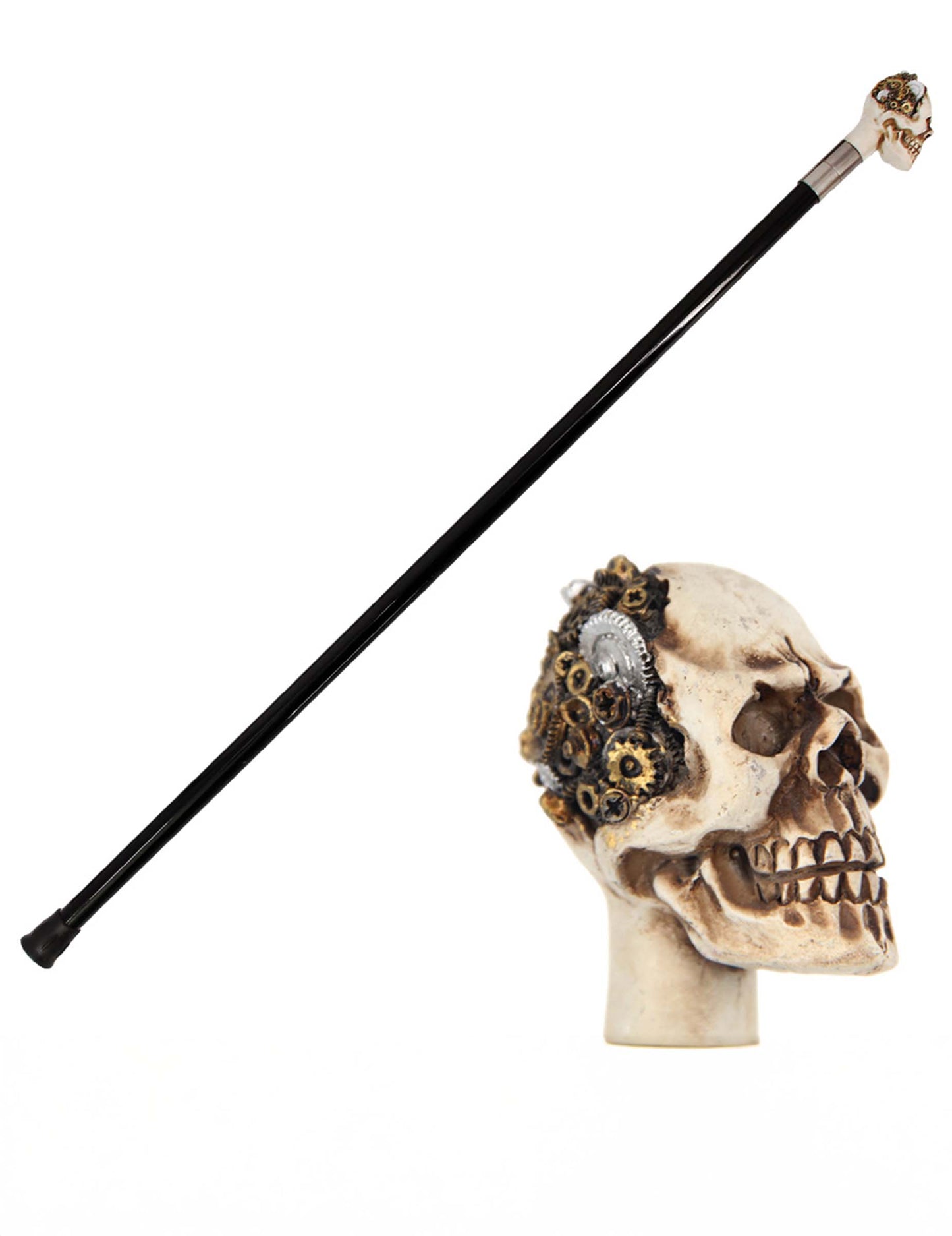 Baston metalic Steampunk cu formă de craniu, 93 cm