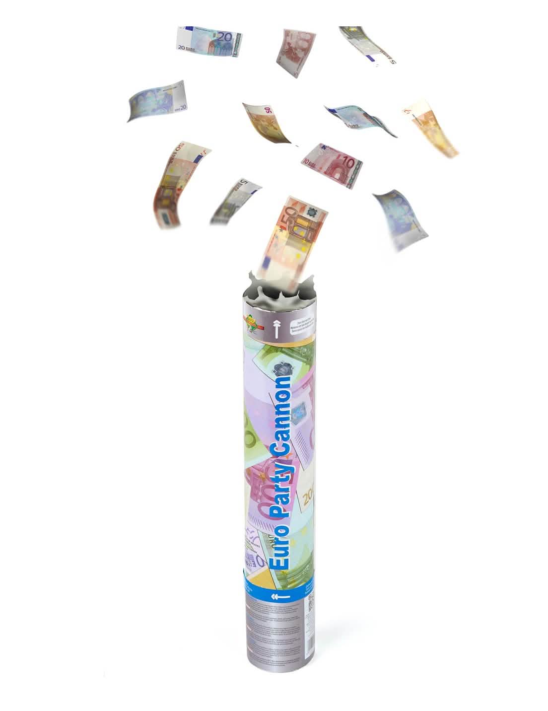 Canon à confettis billets pour fête multicolore style euros