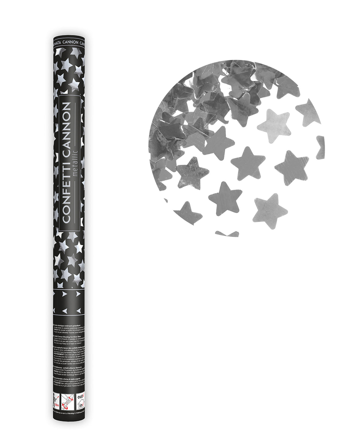 Canon à confettis étoiles pour fête argentées