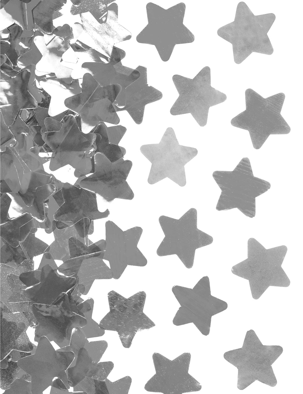 Détail des confettis argentés du canon à confettis étoiles pour fête