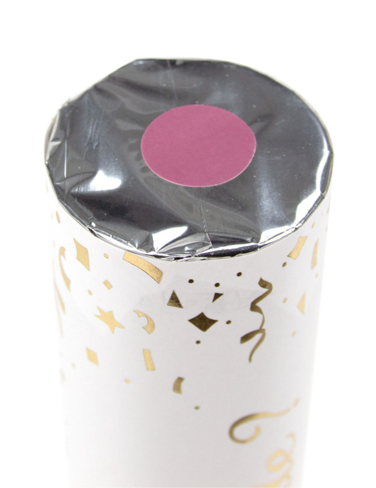 Détail de la pastille rose sur le dessus du Canon à confettis Gender Reveal
