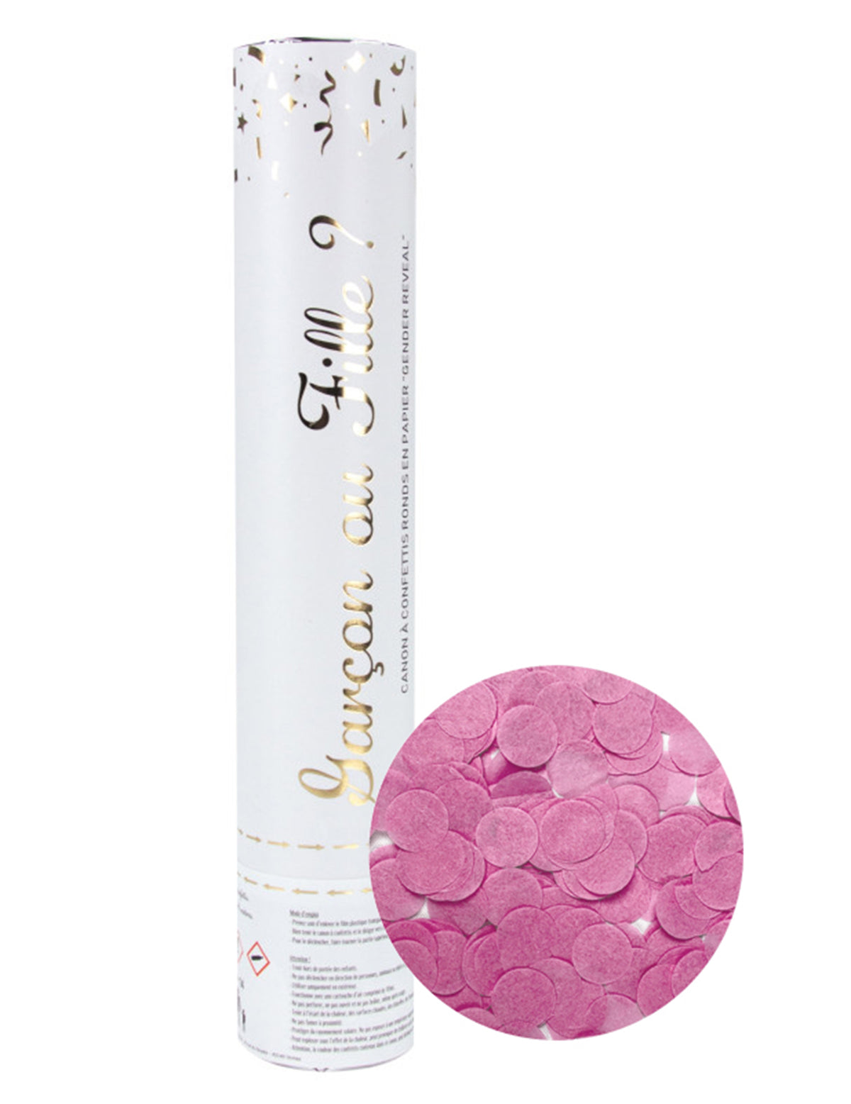 Canon à confettis Gender Reveal pour fête rose avec confettis ronds en papier