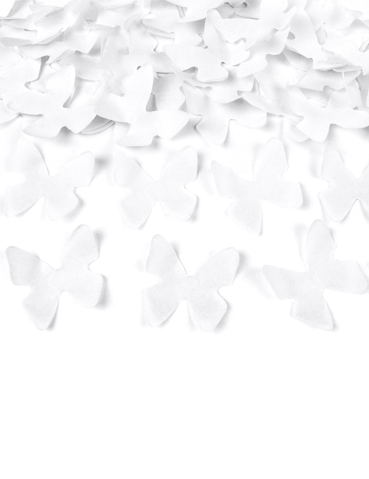Détail des confettis en forme de papillons du canon à confettis papillons blancs