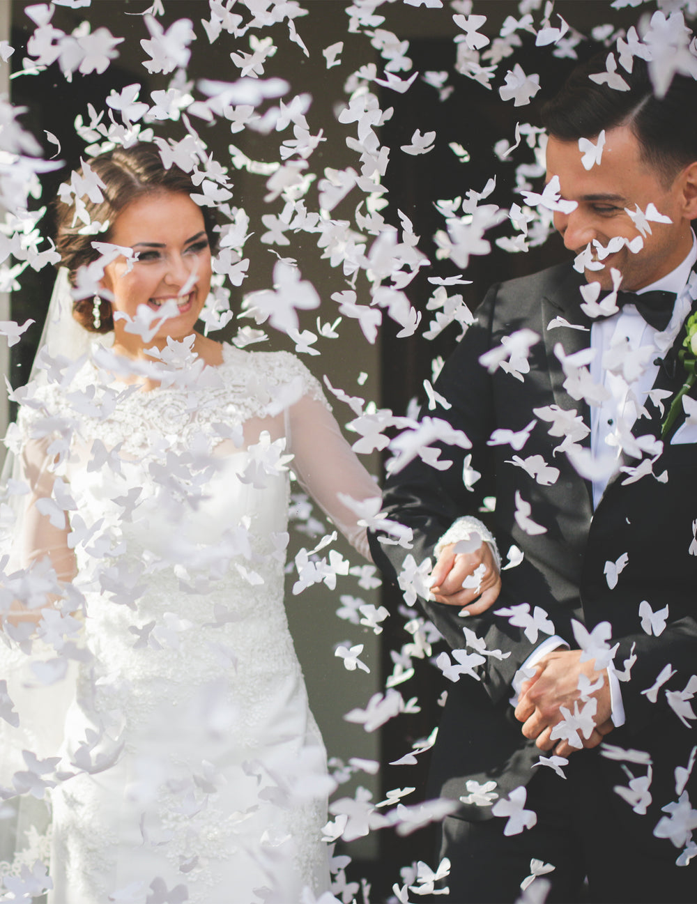 Mise en situation du canon à confettis papillons blancs