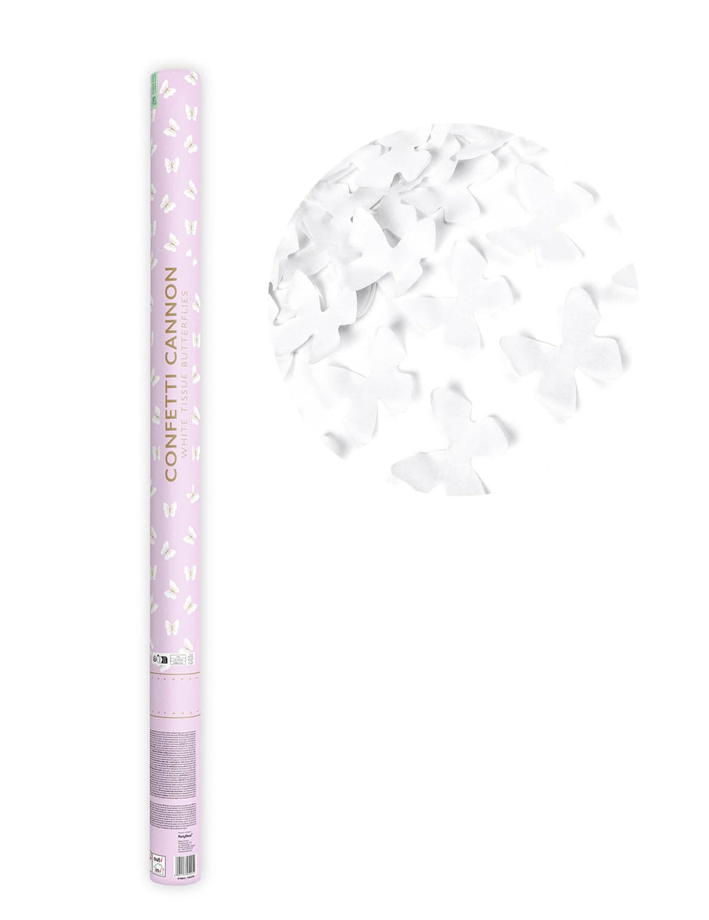Canon à confettis papillons blancs