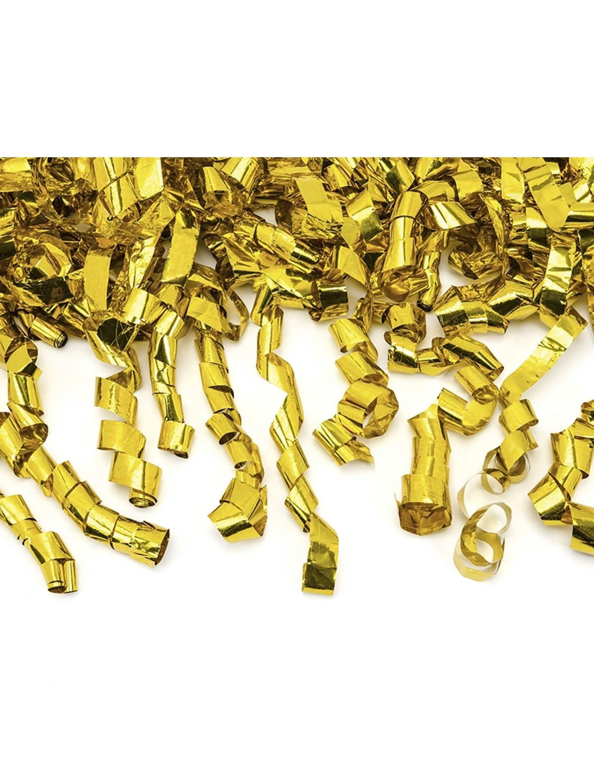 Prim-plan pe serpentinele din tunul cu confetti, serpentine aurii pentru petrecere