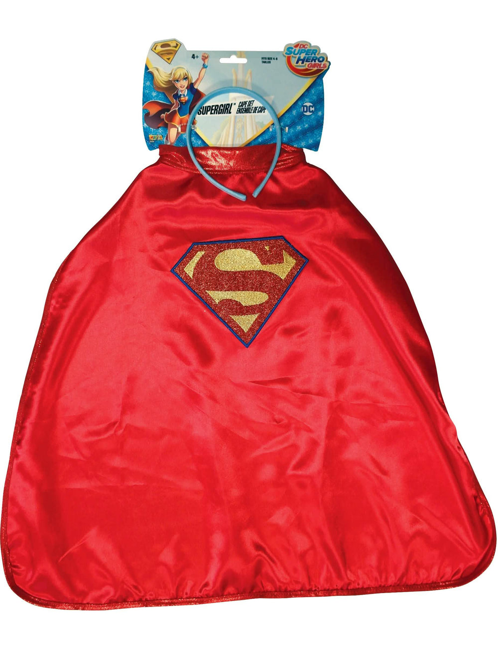 Vedere din față a pelerinei și a bentiței Supergirl Super Hero Girls