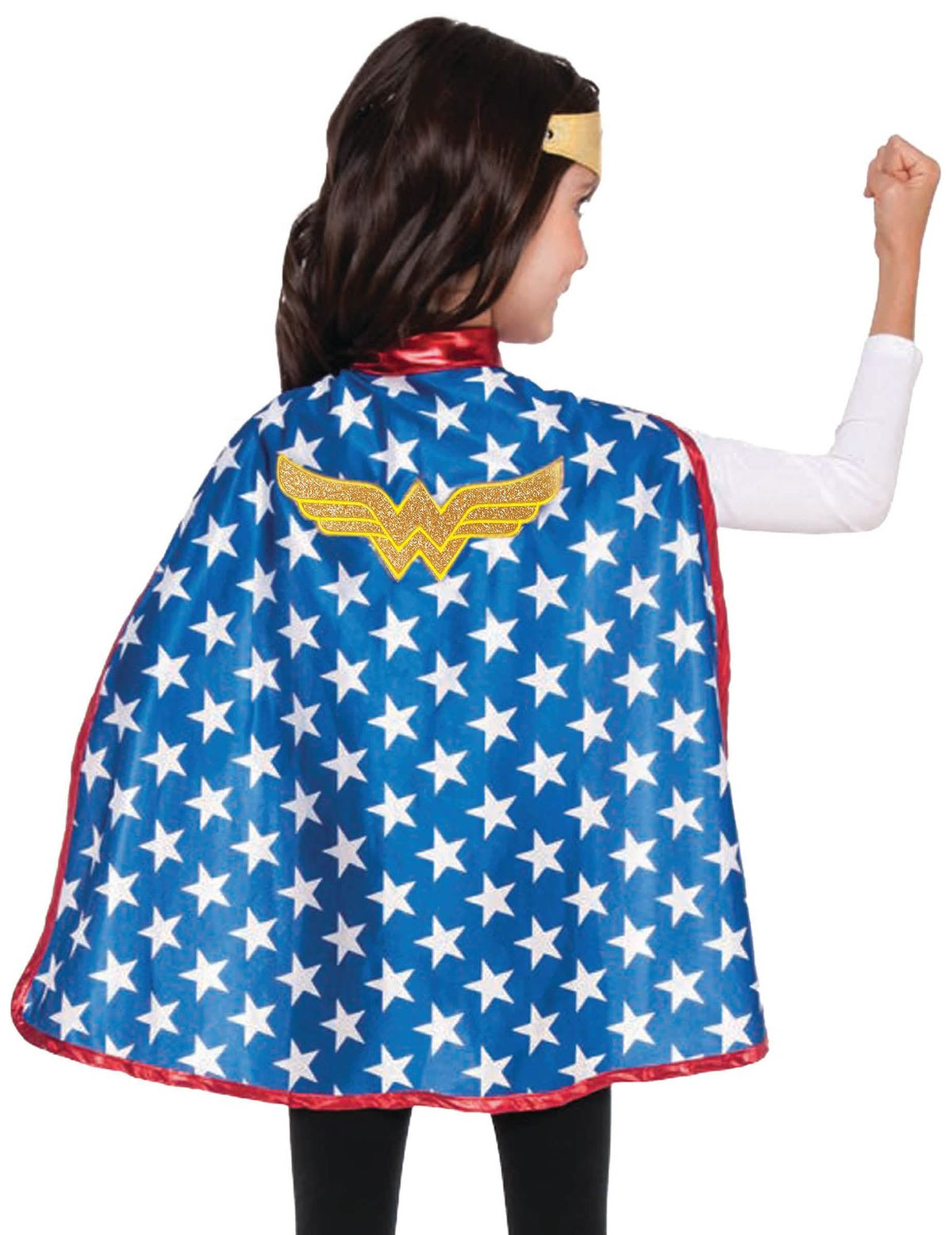 Pelerină și tiară Wonder Woman Super Hero Girls pentru copil albastră cu stele albe și logo auriu